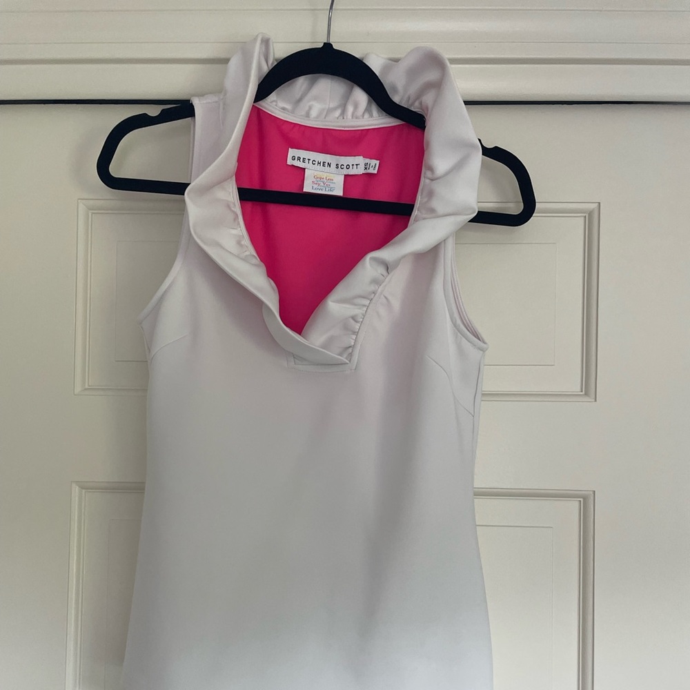 Gretchen Scott Designs White Sleeveless Blouse with Ruffle